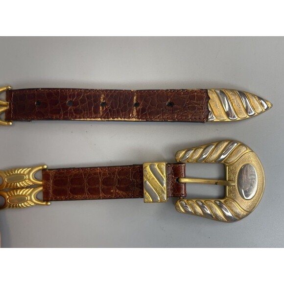 Vtg 80s Lady Captiva Leather Metal Western Belt Women MED Brown Gold Rodeo Bling - Picture 6 of 8